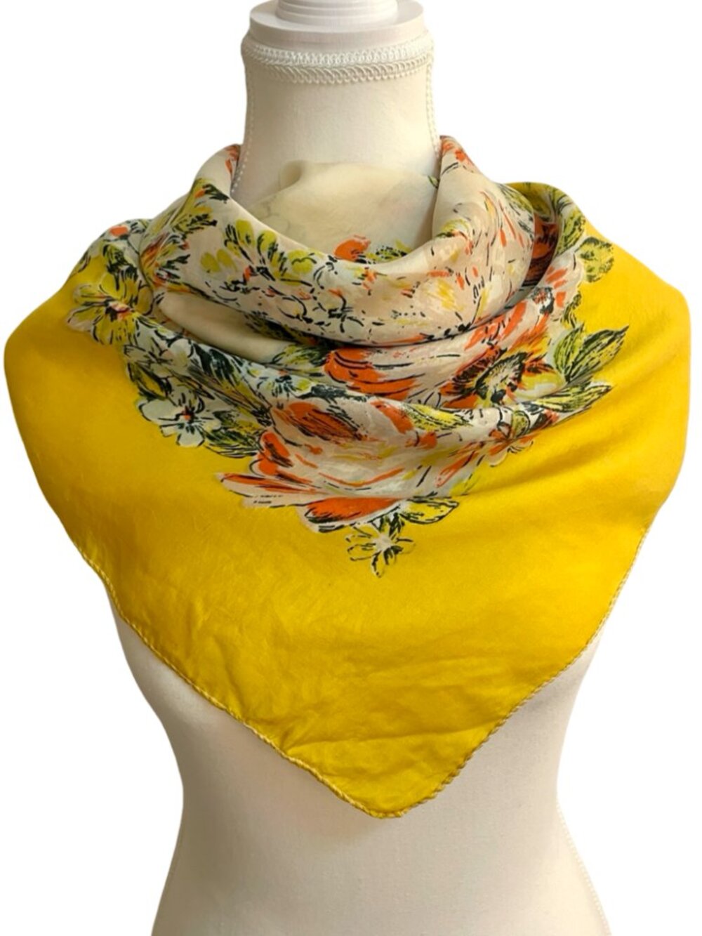 Vintage Painterly Floral Silk Feel Scarf 30 x 32
